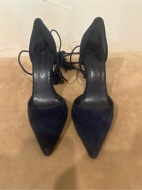 Jenni Kayne D'Orsay Tassel Heel Navy Suede Pointed Toe